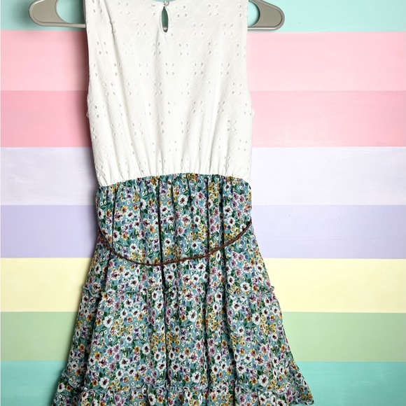 Girls eyelet, floral dress, flutter skirt, size 14 - Picture 6 of 6